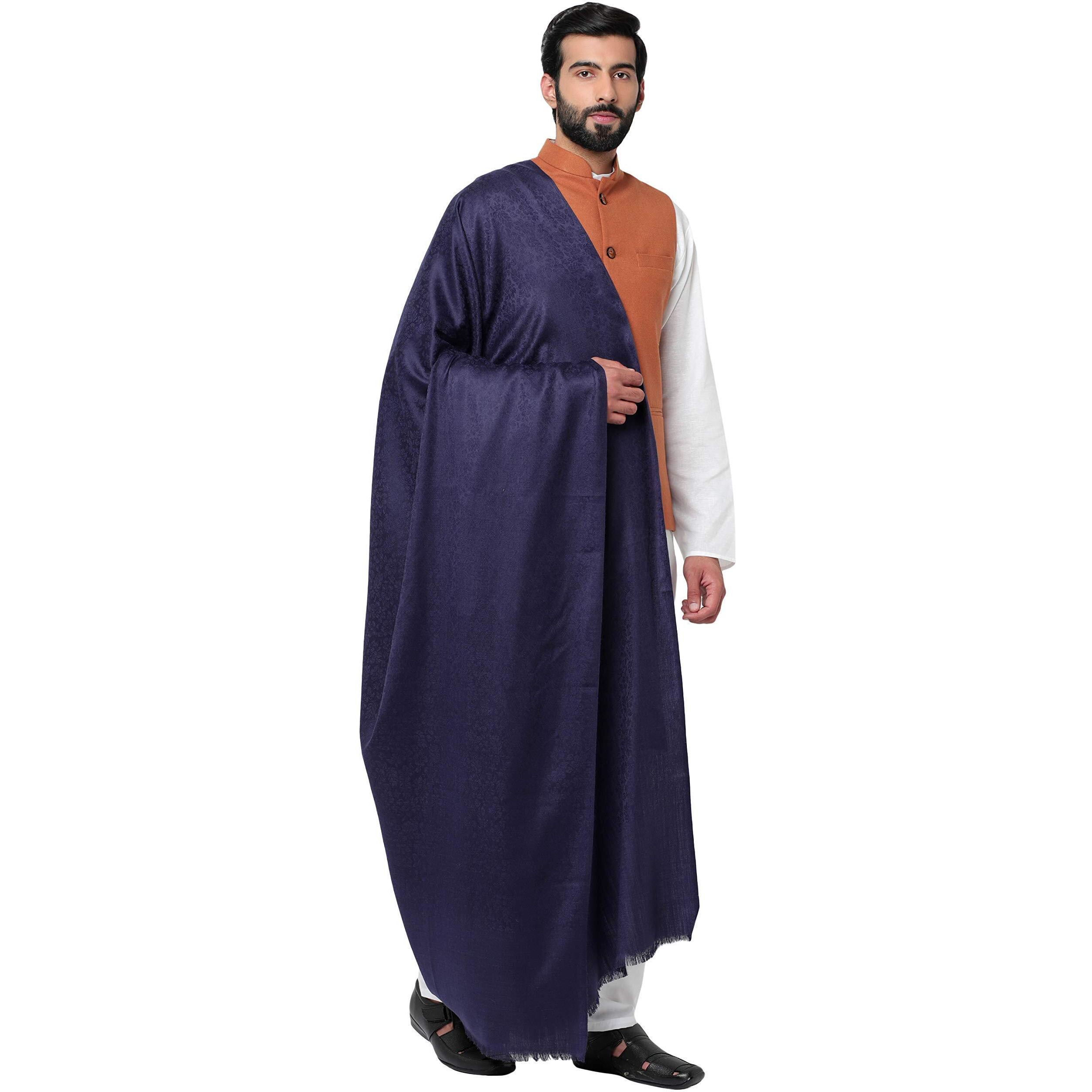 Weavers Villa Men's Plain Self Design Pure Wool Navyblue Lohi/Woollen Shawl, 125Cm X 250Cm