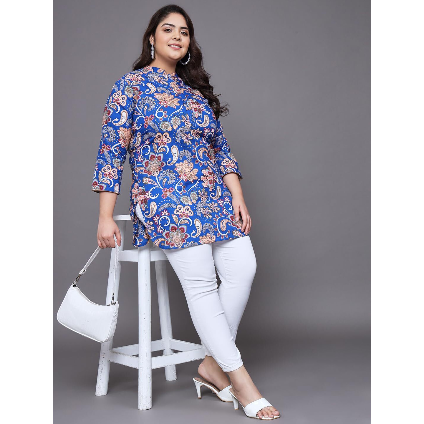 Tissu Women's Plus Size Blue Floral Printed Pure Cotton Kurti (2260_Blue_7Xl)