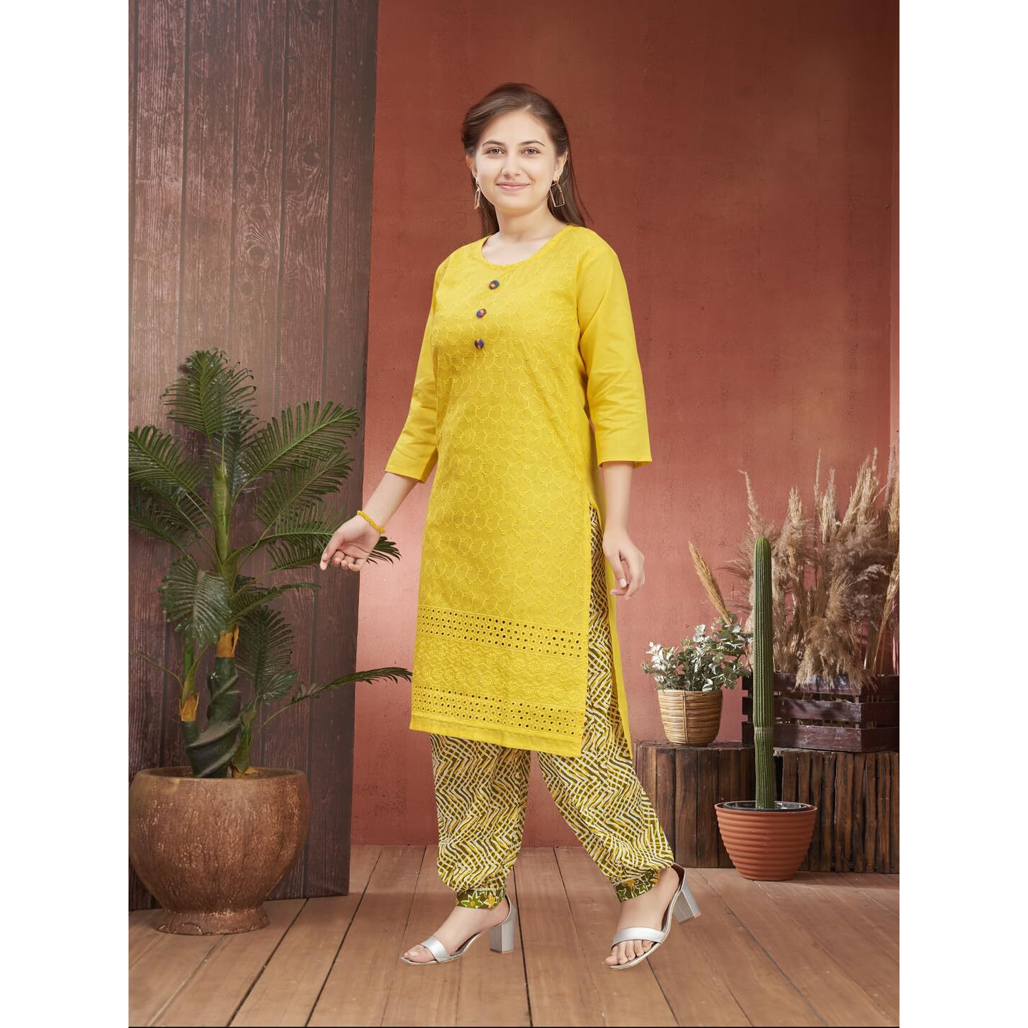 Aarika Girls Casual Wear Yellow Colour Embroidery Cotton Kurti (7-15 Years)