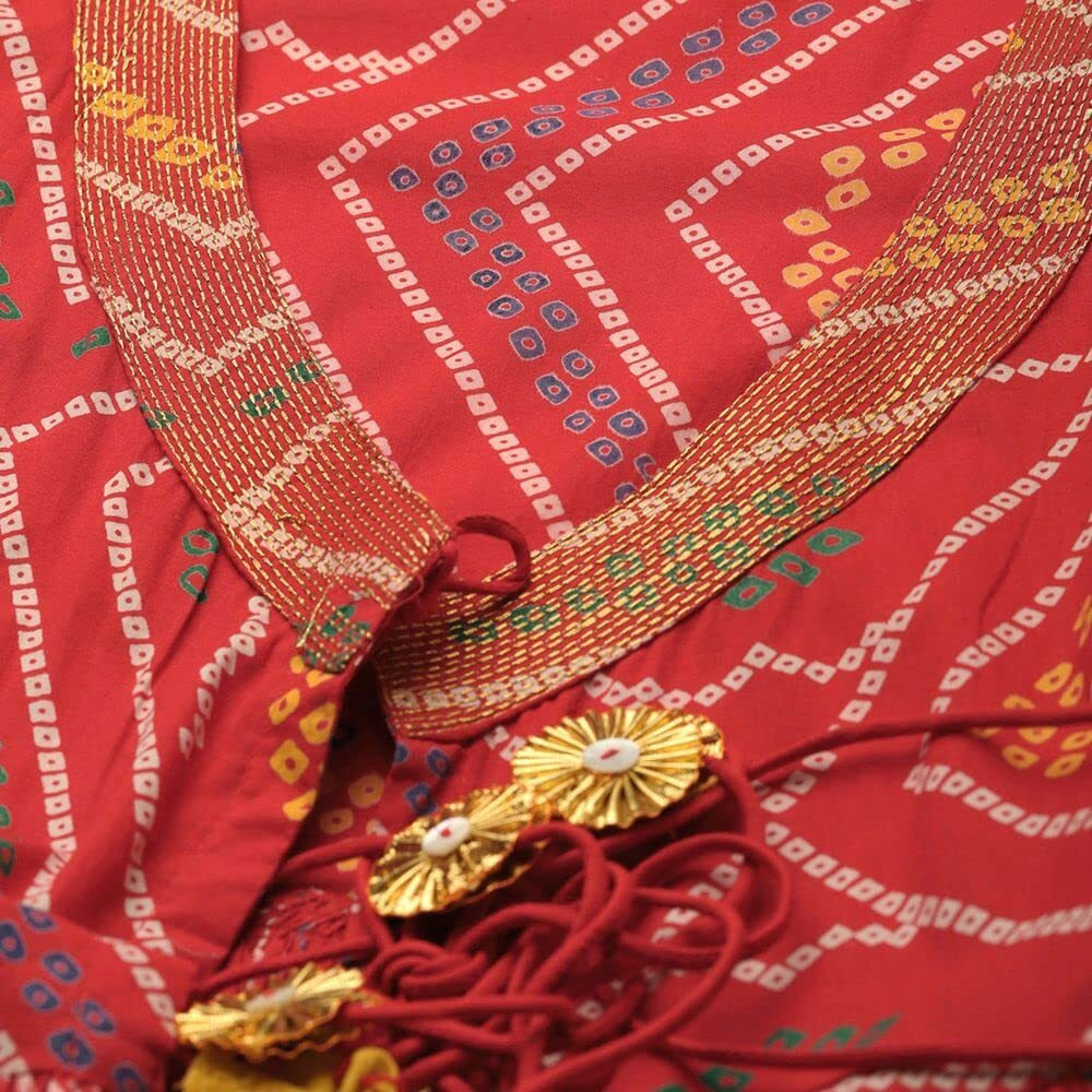 Anubhutee Women's Cotton Geometric Bandhani Printed A-Line Indo Western Dress Anu2001293_Xl_Red