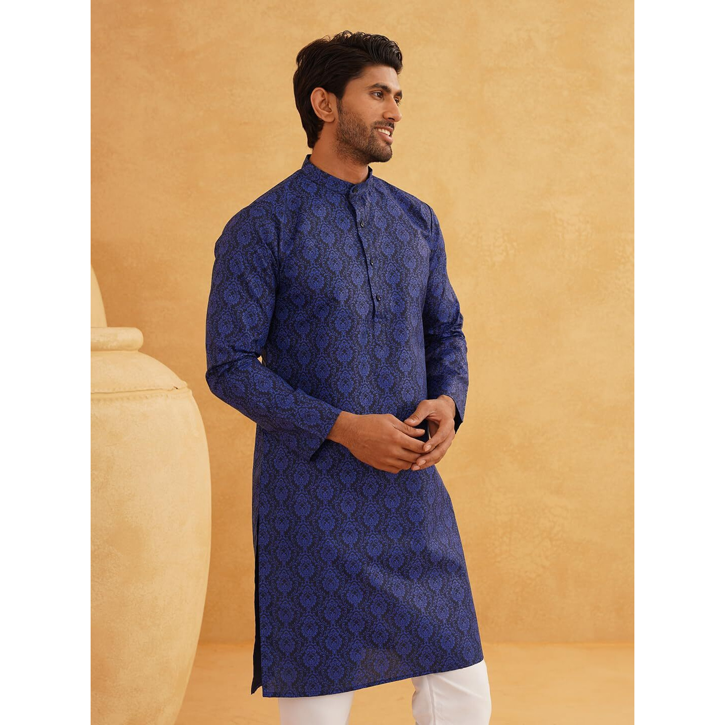 Sojanya (Since 1958 Men's Cotton Blend Navy Blue Printed Only Long Kurta