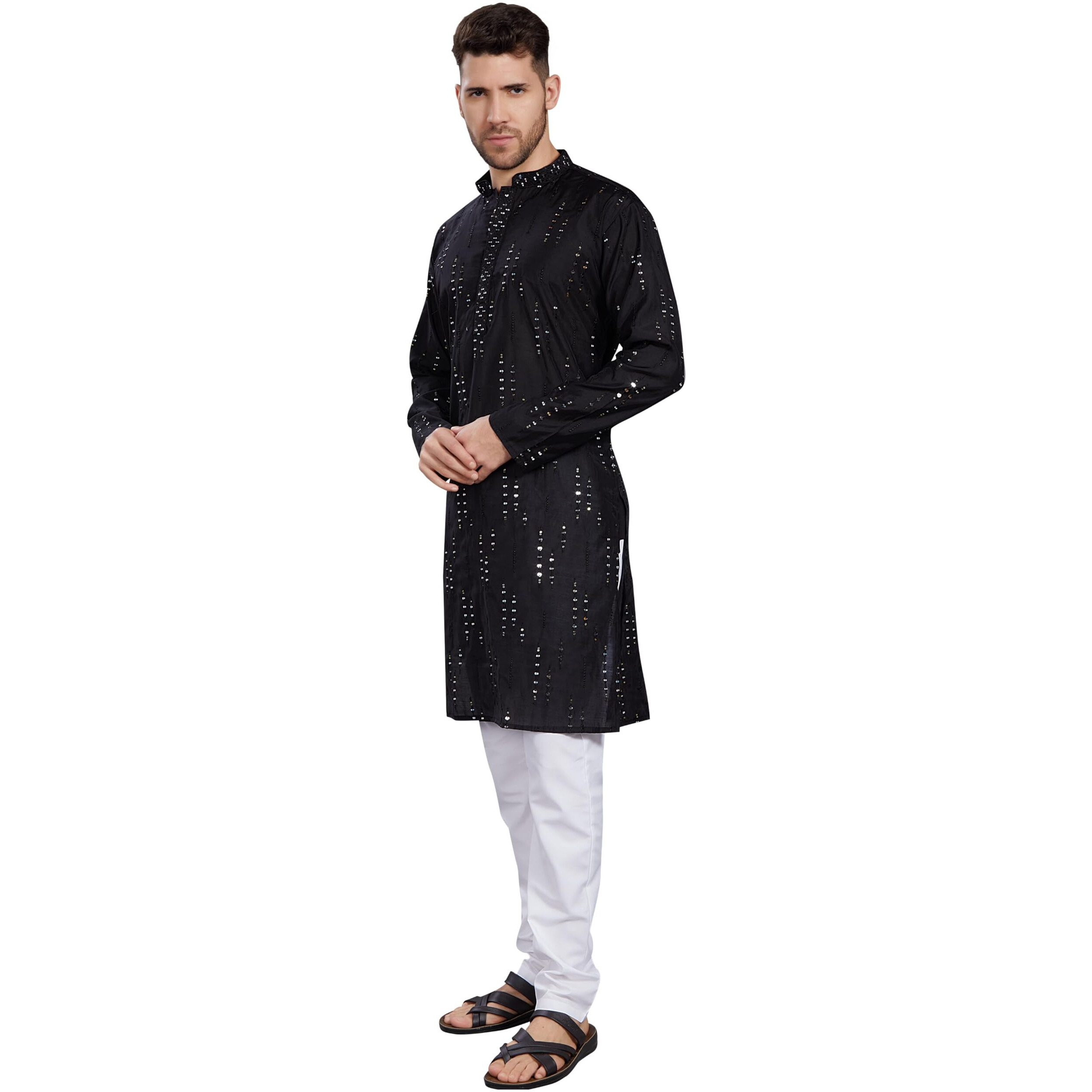 Divisive Men's Mirror Embroidered Silk Blend Only Slim Fit Kurta (Dkrt818_M_Black)