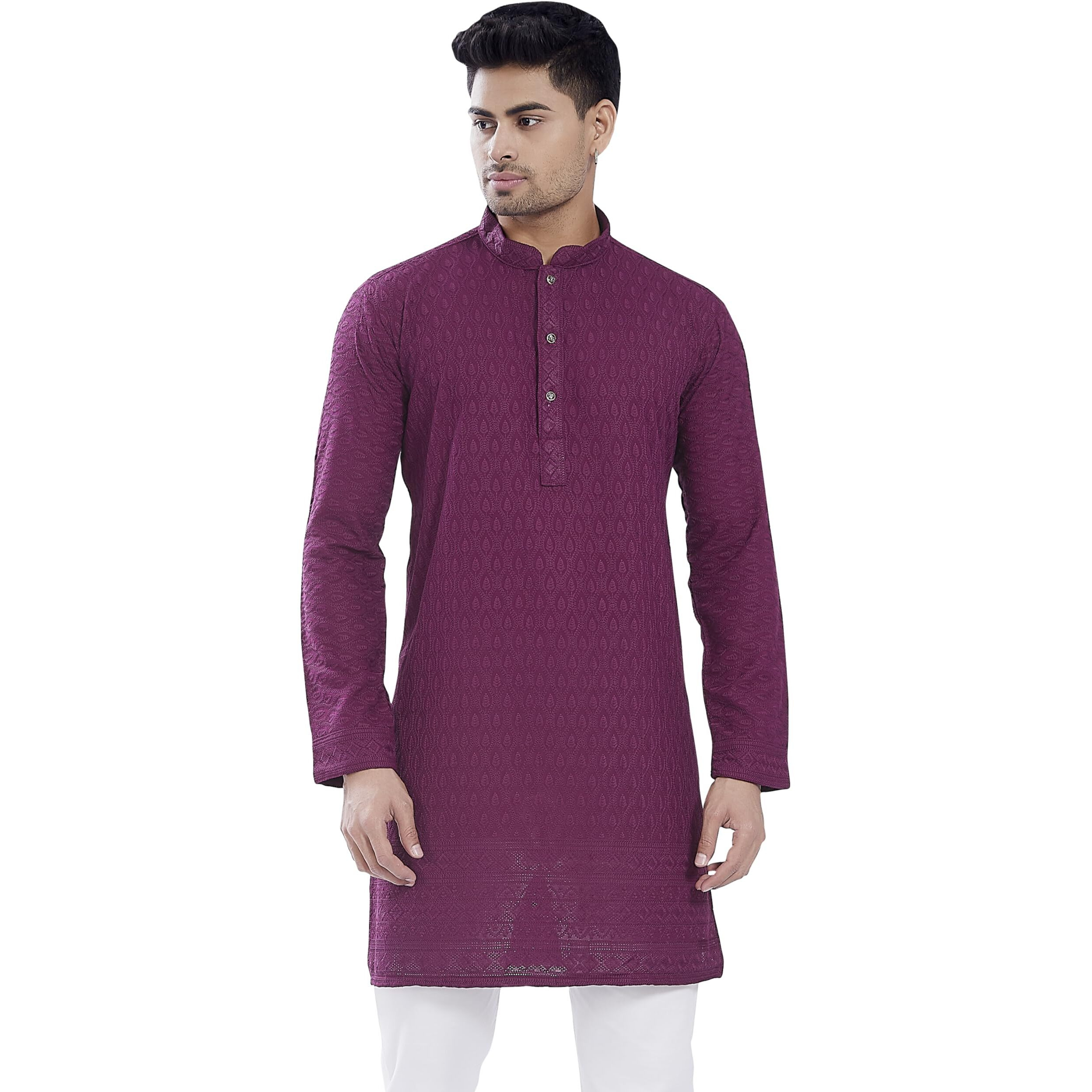 Divisive Men's Thread Embroidered Cotton Blend Only Slim Fit Kurta (Dkrt733_S_Burgundy)