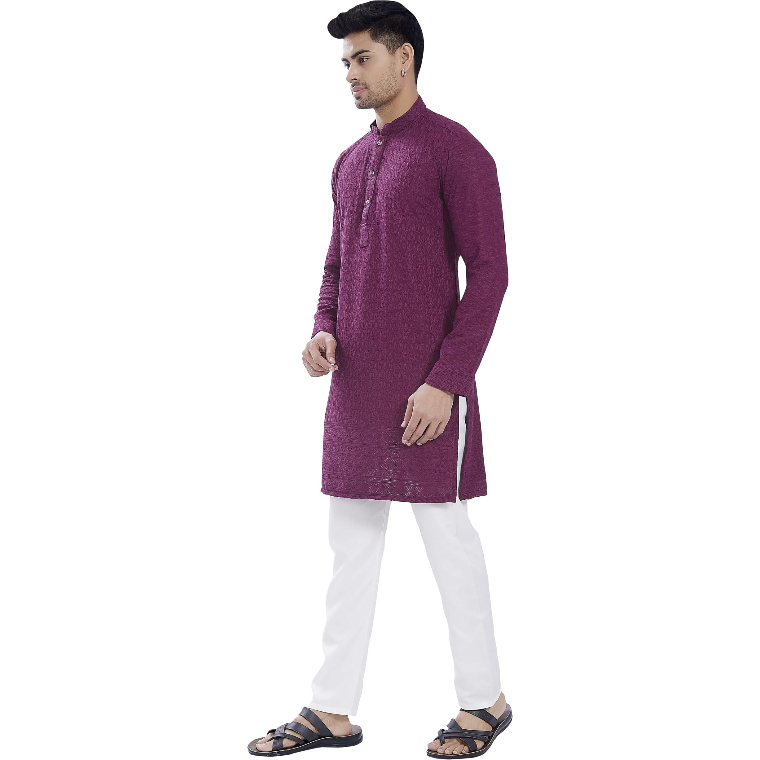 Divisive Men's Thread Embroidered Cotton Blend Only Slim Fit Kurta (Dkrt733_S_Burgundy)
