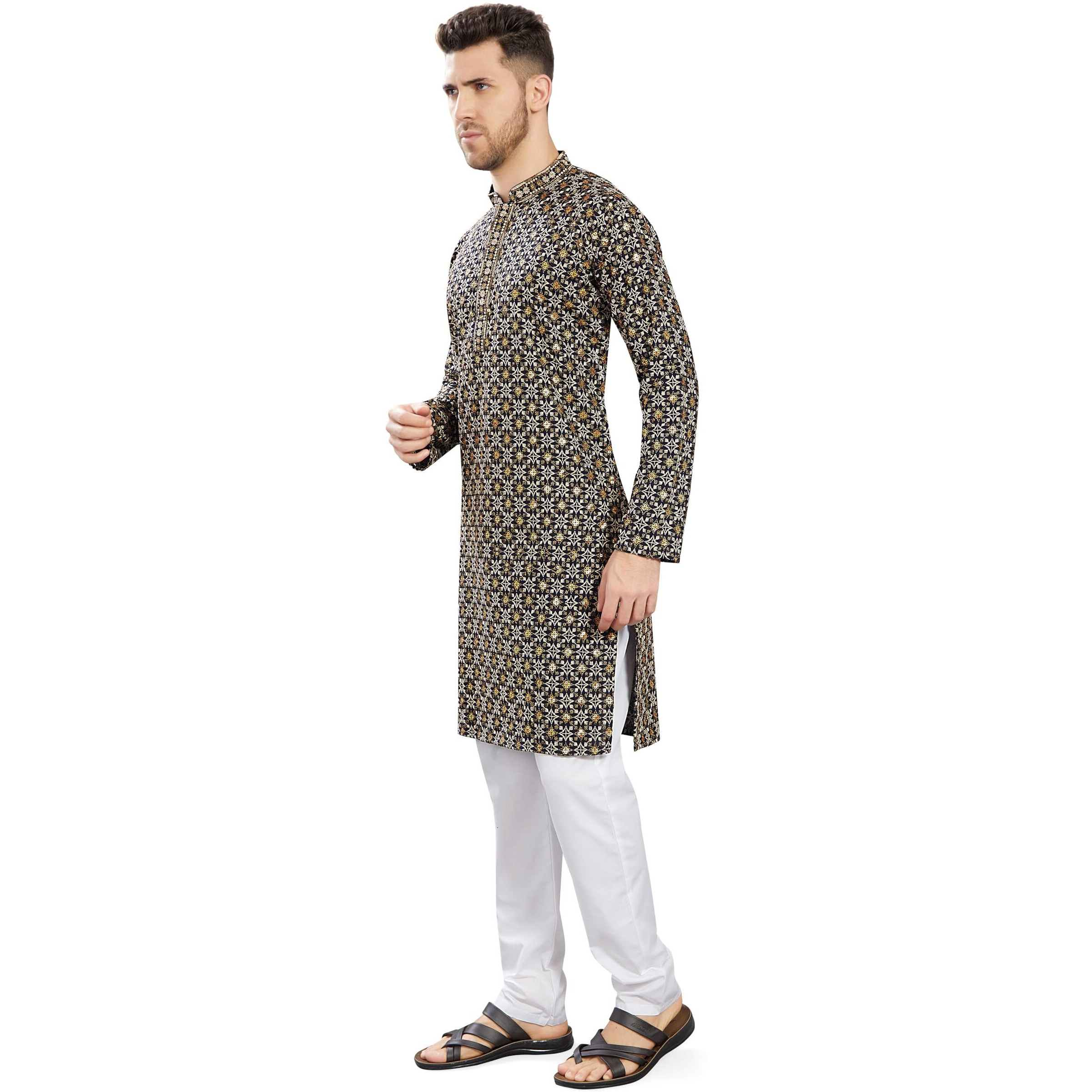 Divisive Men's Sequince Embroidered Cotton Blend Only Slim Fit Kurta (Dkrt753_Xl_Navy)