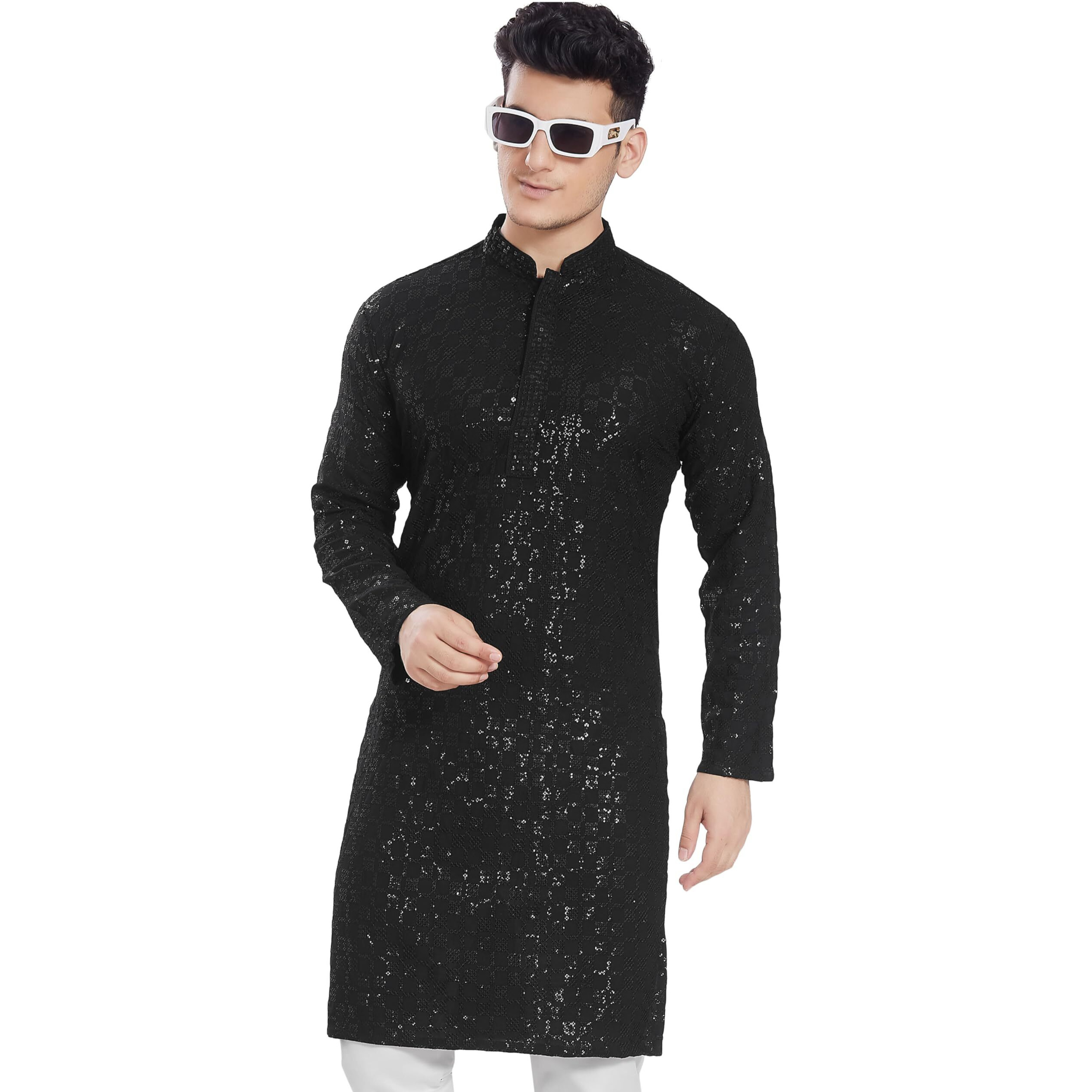 Divisive Men's Embroidered Cotton Blend Only Slim Fit Kurta (Dkrt273_L_Black)