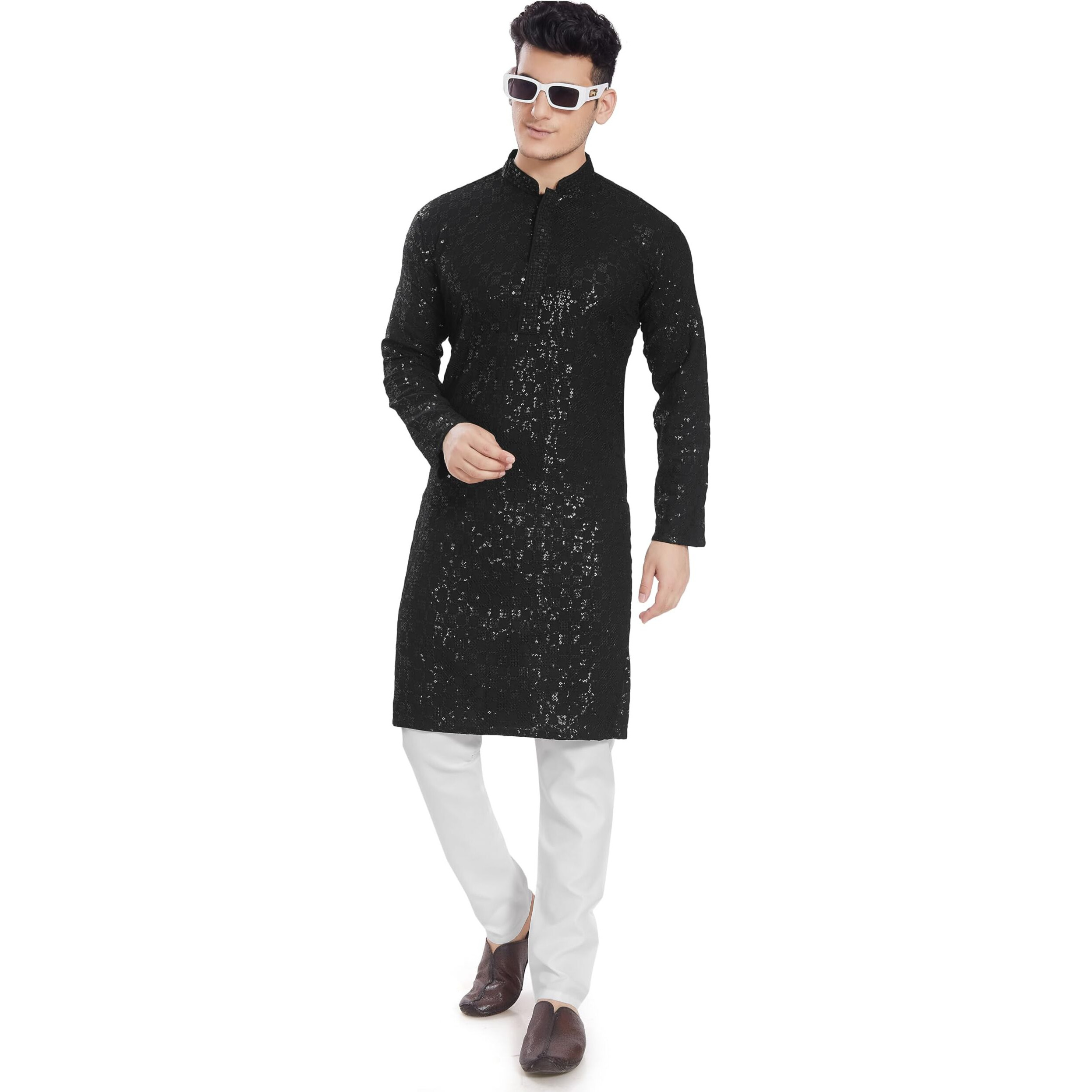 Divisive Men's Embroidered Cotton Blend Only Slim Fit Kurta (Dkrt273_L_Black)
