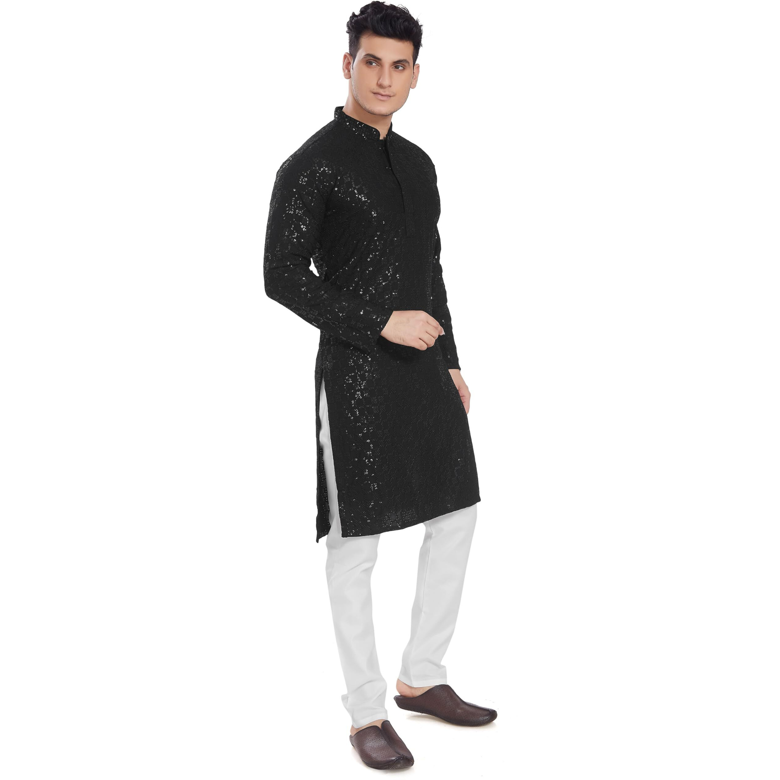 Divisive Men's Embroidered Cotton Blend Only Slim Fit Kurta (Dkrt273_L_Black)