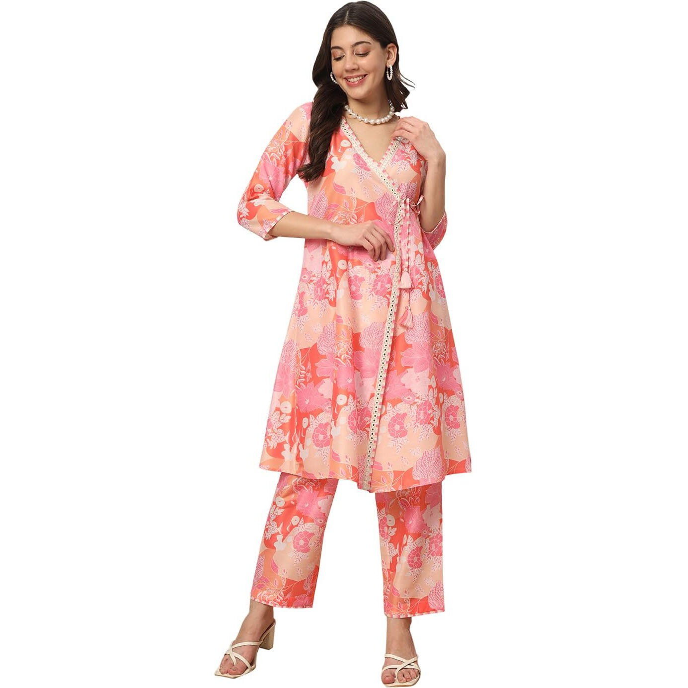 Fiorra Women's Pink Cotton Blend A-Line Kurta And Pant Set0143