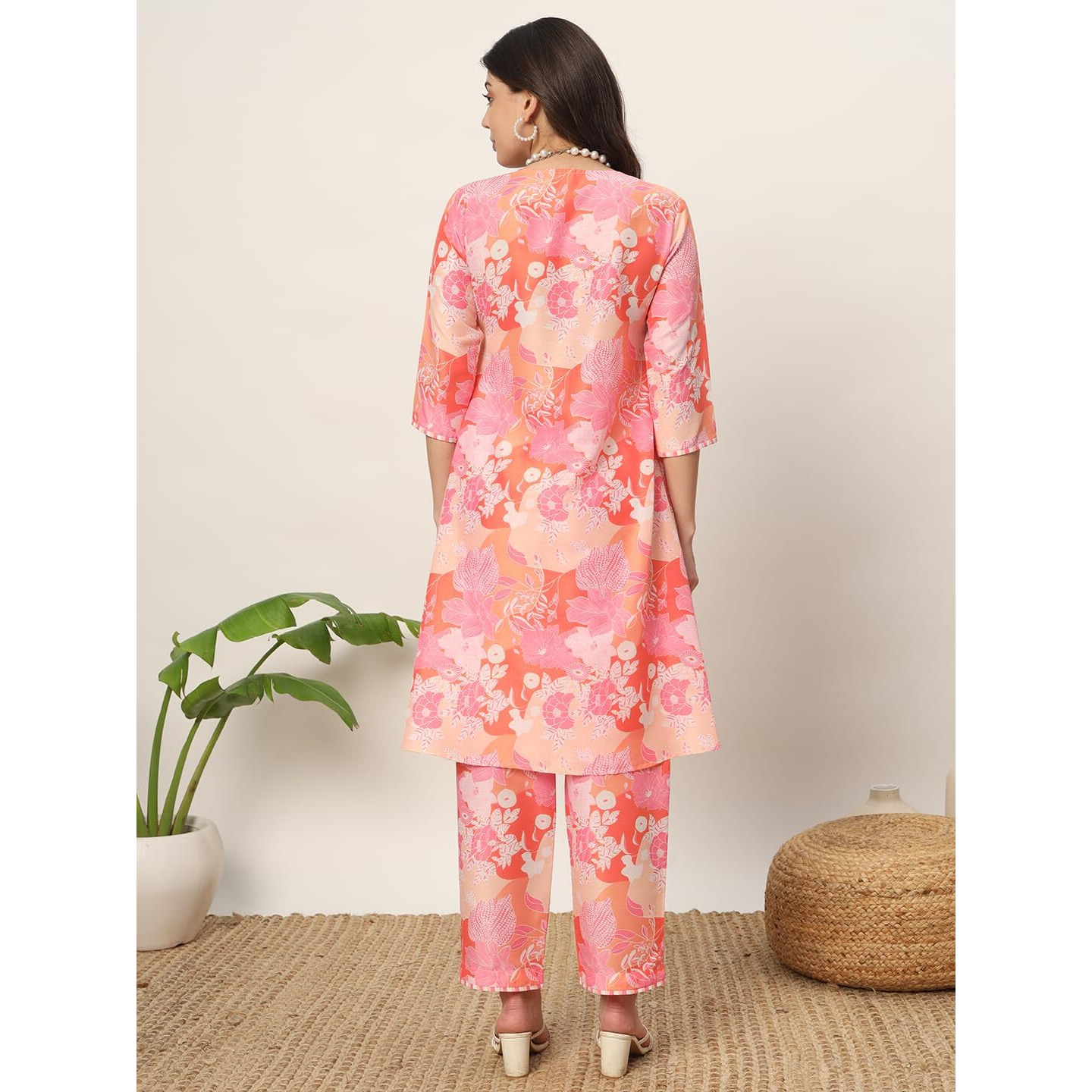 Fiorra Women's Pink Cotton Blend A-Line Kurta And Pant Set0143