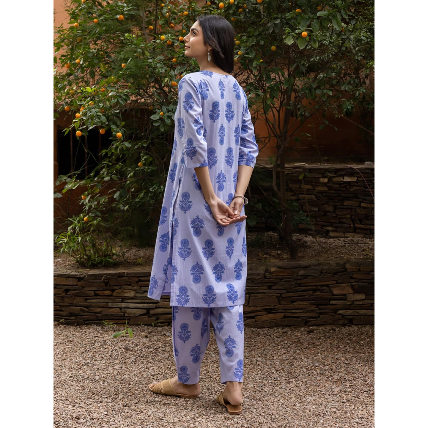 Fiorra Women's Blue Cotton Flared Kurta Set Set0198