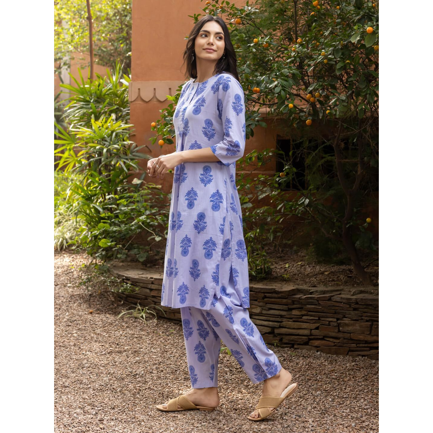 Fiorra Women's Blue Cotton Flared Kurta Set Set0198