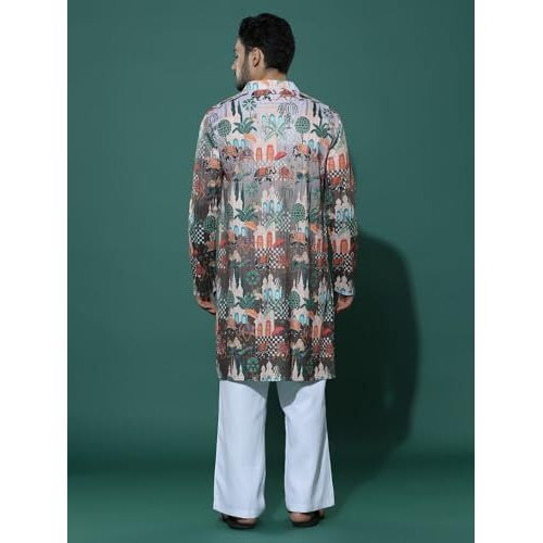 Greciilooks Men's Cotton Solid Regular Fit Kurta Set (Gl-M154&Mp105_Multicolor_L)