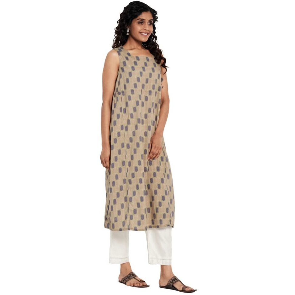 Fabindia Women's Cotton Slim Kurta (10725406Gr_Beige_S)