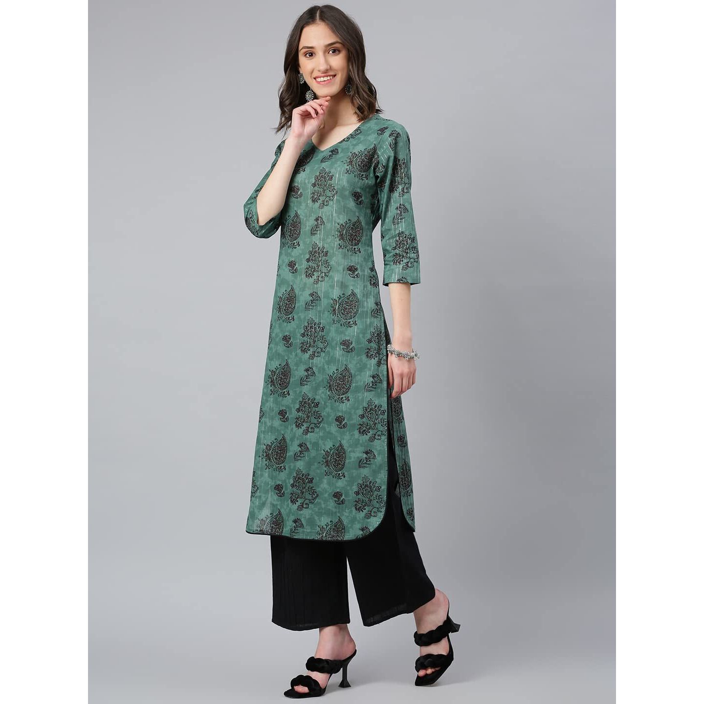 Idalia Green Motifs Printed Kurta
