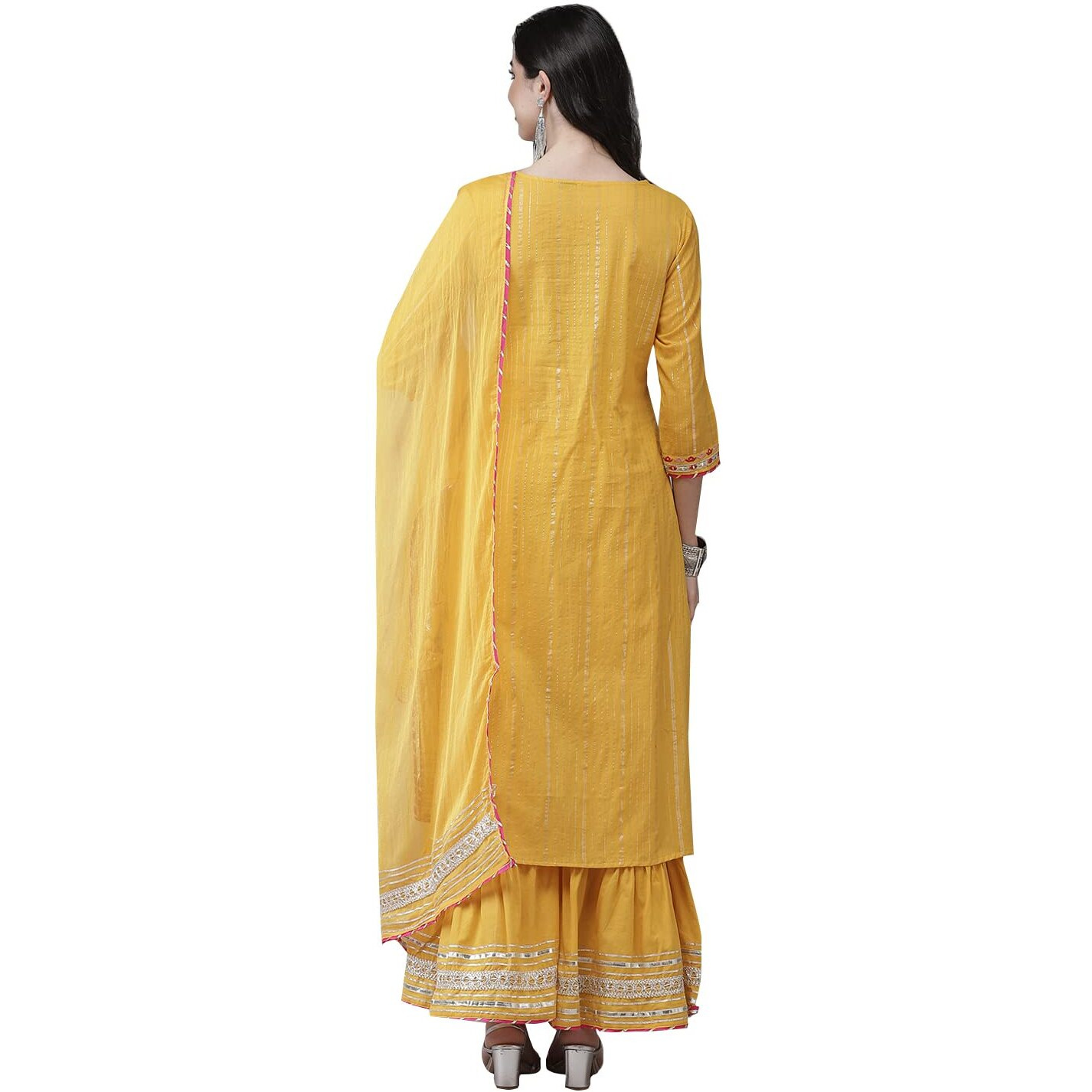 Ishin Women's Cotton A-Line Embroidered Kurta Suit Set With Dupatta & Sharara Kpldsrd-19010_L_Mustard