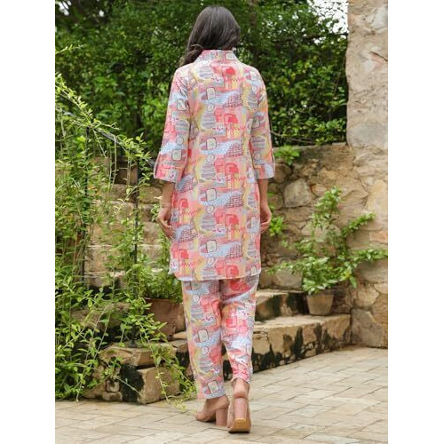 Leriya Fashion Women Rayon Printed Summer Formal Co Ord Set (Large, Multicolor)