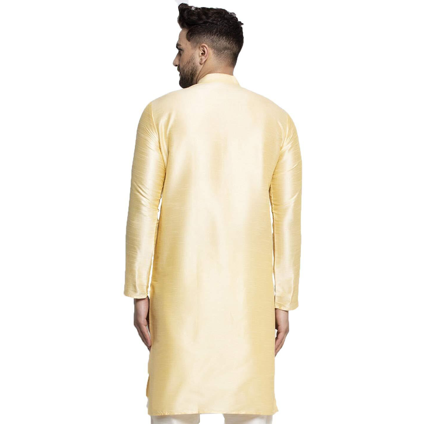Jompers Men Solid Dupion Silk Kurta(Golden, M)