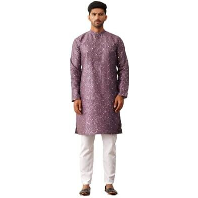 Jompers Men's Purple Embroidered Mirror Work Kurta Payjama Sets. (Purple, Xxl)