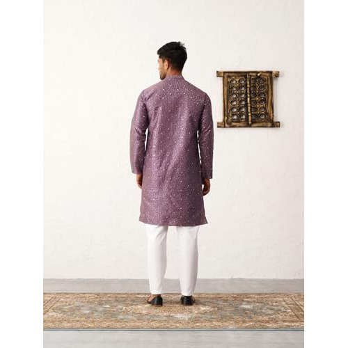 Jompers Men's Purple Embroidered Mirror Work Kurta Payjama Sets. (Purple, Xxl)