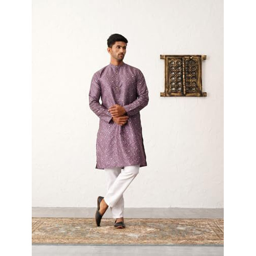 Jompers Men's Purple Embroidered Mirror Work Kurta Payjama Sets. (Purple, Xxl)