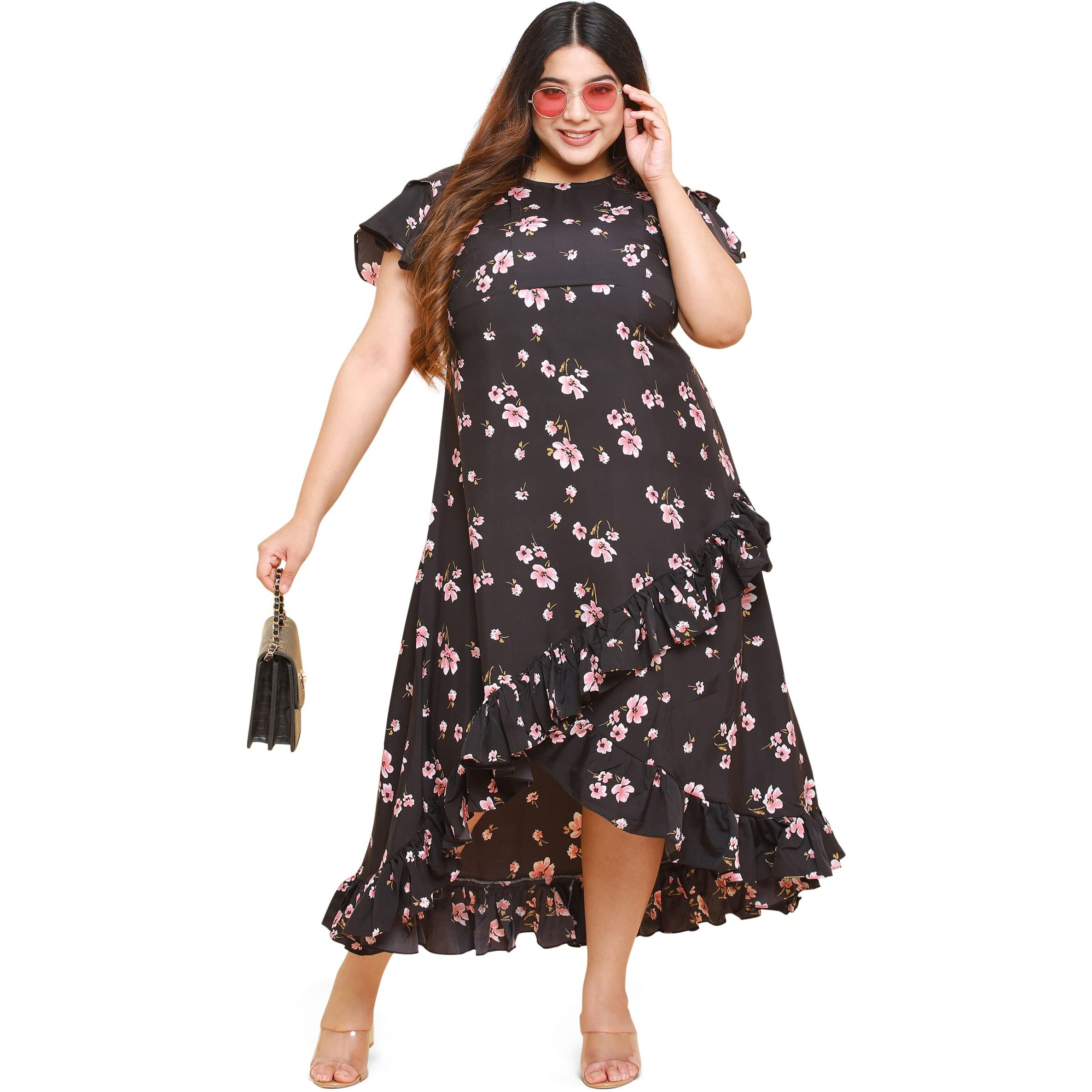 Oomph Women's Western & Fusion Wear Crepe Wrap Maxi Dress - Black