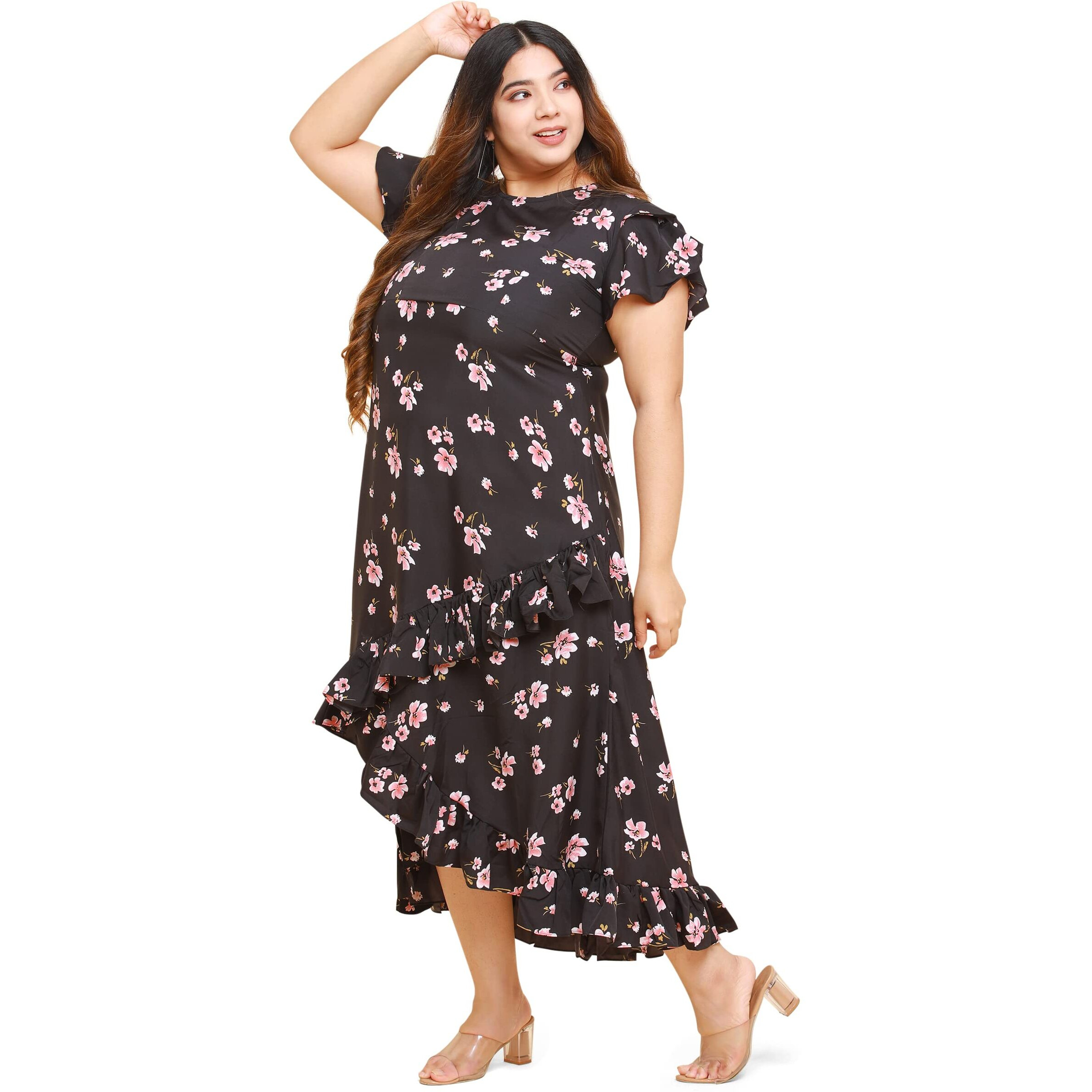 Oomph Women's Western & Fusion Wear Crepe Wrap Maxi Dress - Black