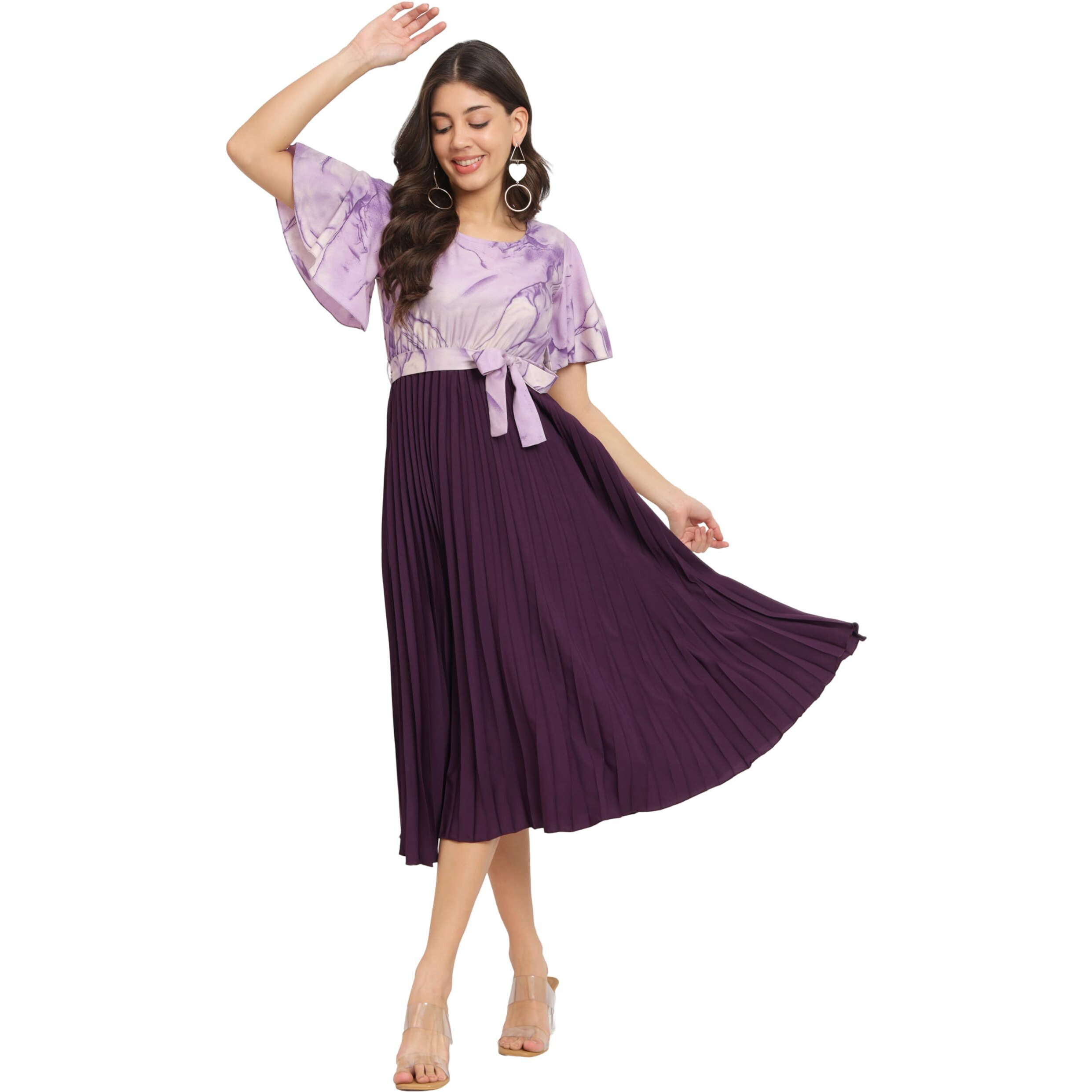 Kzully Women's Crepe A-Line Midi Dress (601-Mrb-Purple- Purple_Xl)