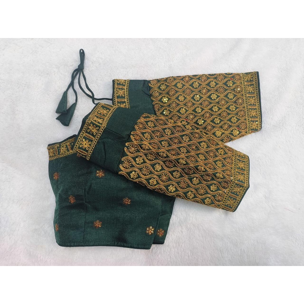 Pujia Mills Women's Readymade Blouse Embroidery Multi Coding Gold Thread Indian Ethnic Designer Stitched Half Sleeve Women's Readymade Bottle Green Color Saree Blouse For Women For Saree Lehenga Choli