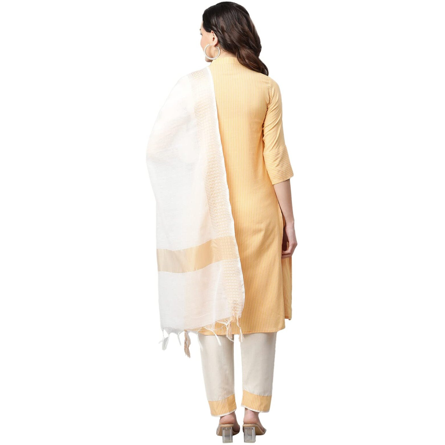 Om Sai Latest Creation Womens Cotton Blend Women Kurta Set With Duptta And Pant Regular Fit Straight (Oslc-K2622&P90&D35_Yellow_L)