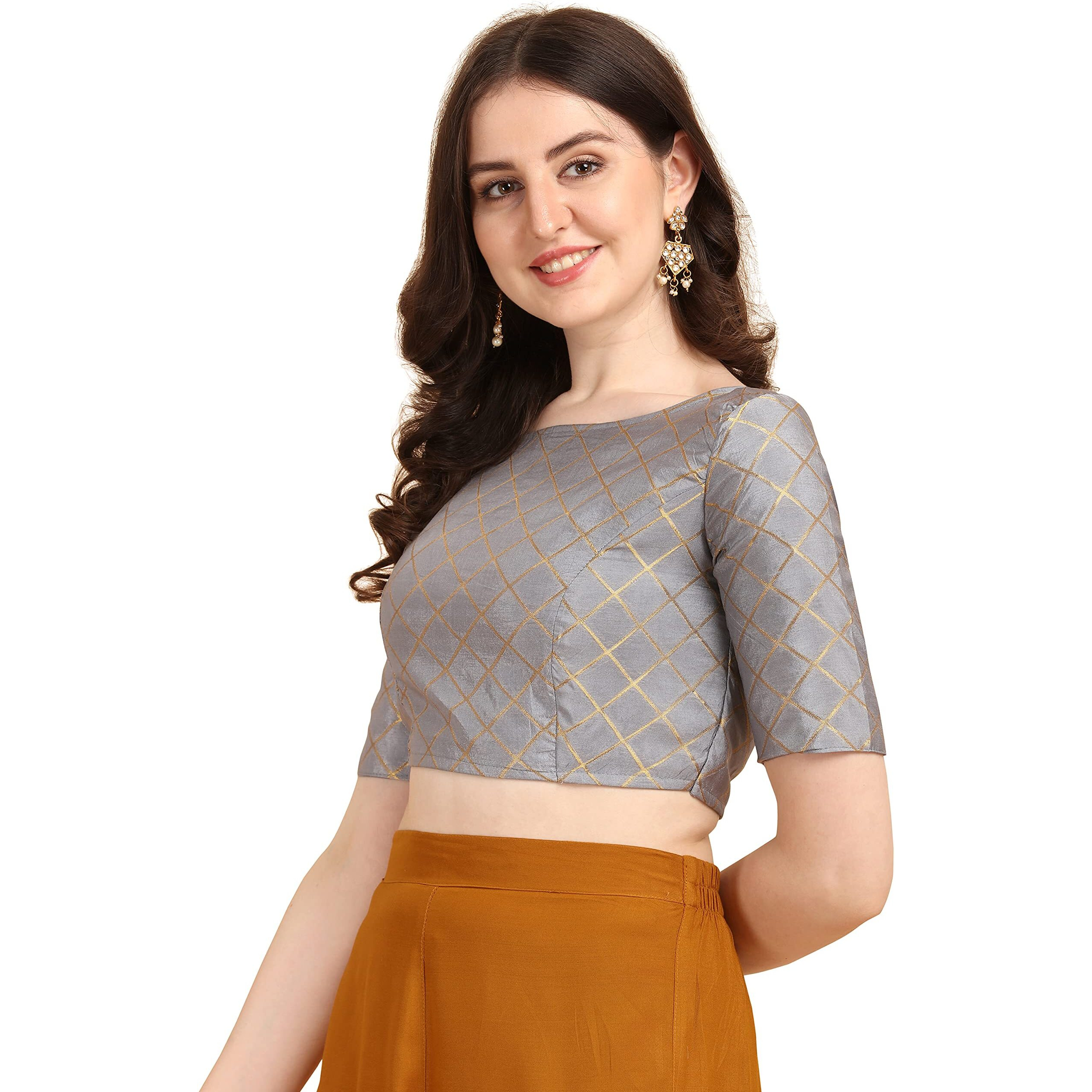 Oomph Jacquard Grey Readymade Blouse For Women - Rbbl73S