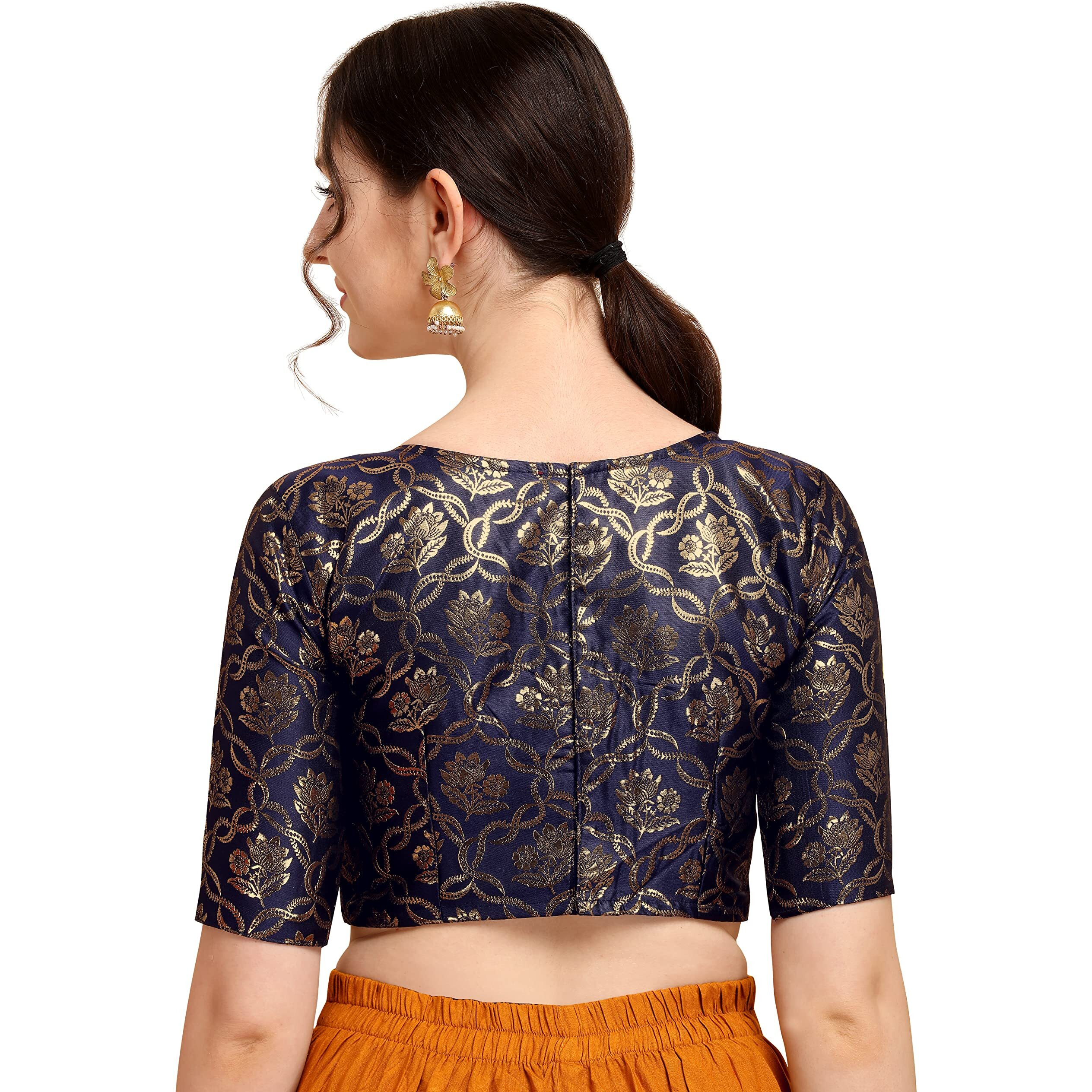 Oomph Jacquard Blue Readymade Blouse For Women - Rbbl158Xl