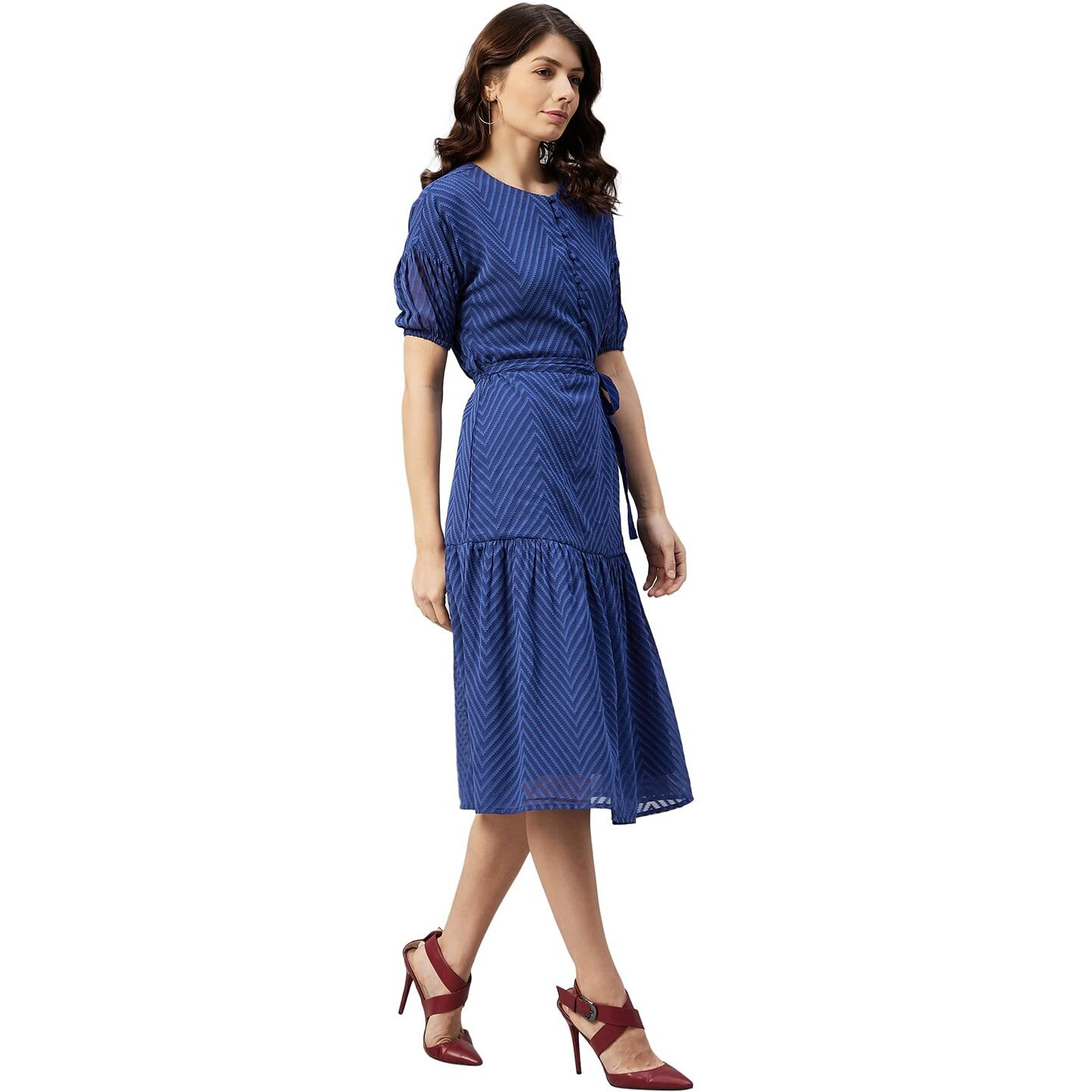 Rare Women's Georgette Fit And Flare Midi Dress (Ep31080_Blue_L)