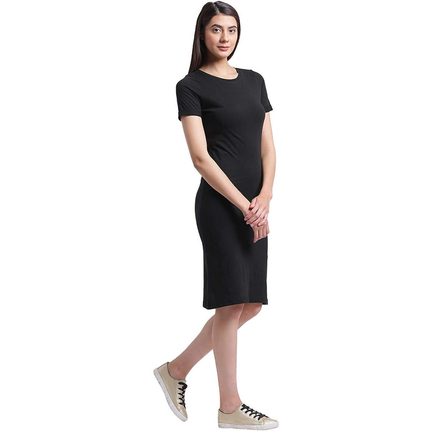 Rigo Cotton Bodycon Dress For Women | Slim Fit One Piece Dress For Women | Short Knee Length Dress For Women | Casual, Party, Western Dress For Women Black