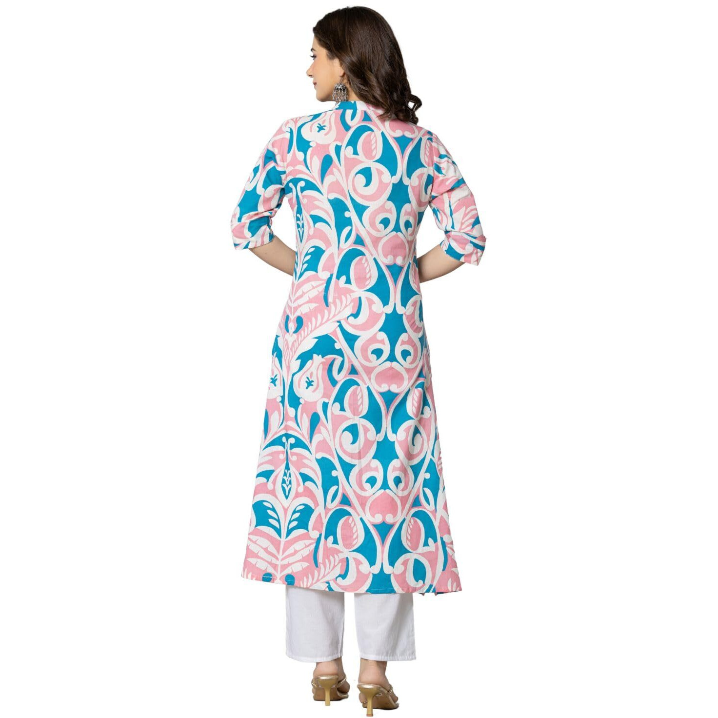 Rytras Women's Pure Cotton Printed A-Line Kurta(Ryt585,Pink,S)