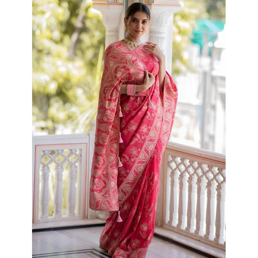 Satrani Women's Art Silk Jacquard Saree With Unstitched Blouse Piece (3584S362N_Punch Pink)