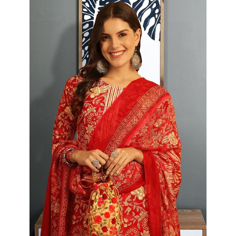 Pinkmint Women's Kurta Set Ll Cotton Printed Ethnic Set Ll Dupatta Set Ll Suit Set