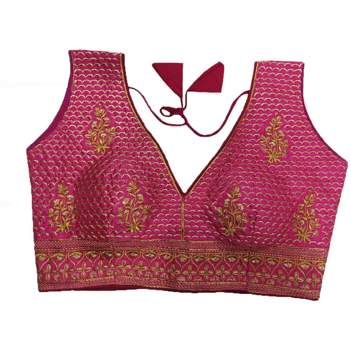 Pujia Mills Women's Sequin Embroidered V Neck Sleeveless Ethnic Designer Stitched Women's Readymade Silk Saree Blouse Pink