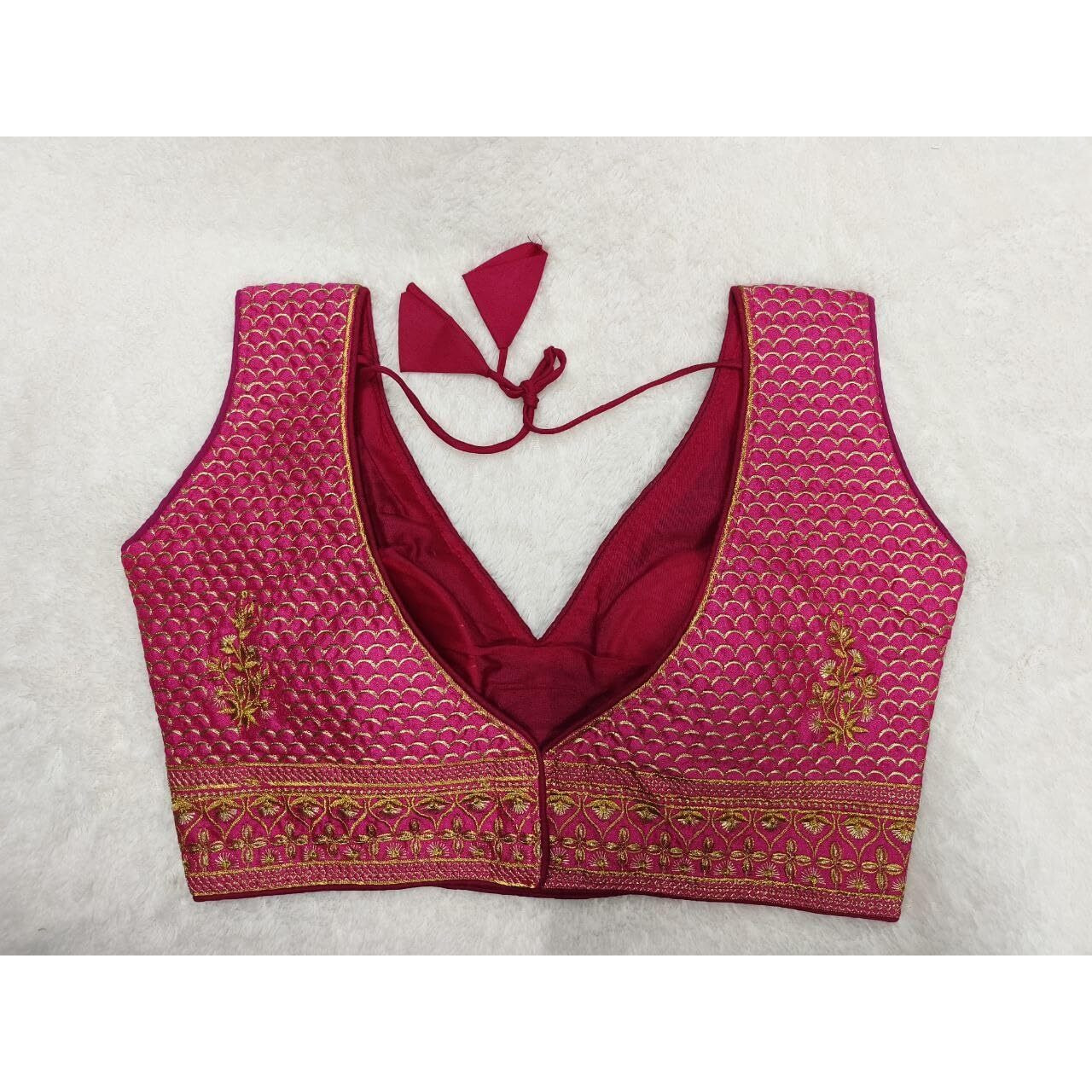 Pujia Mills Women's Sequin Embroidered V Neck Sleeveless Ethnic Designer Stitched Women's Readymade Silk Saree Blouse Pink