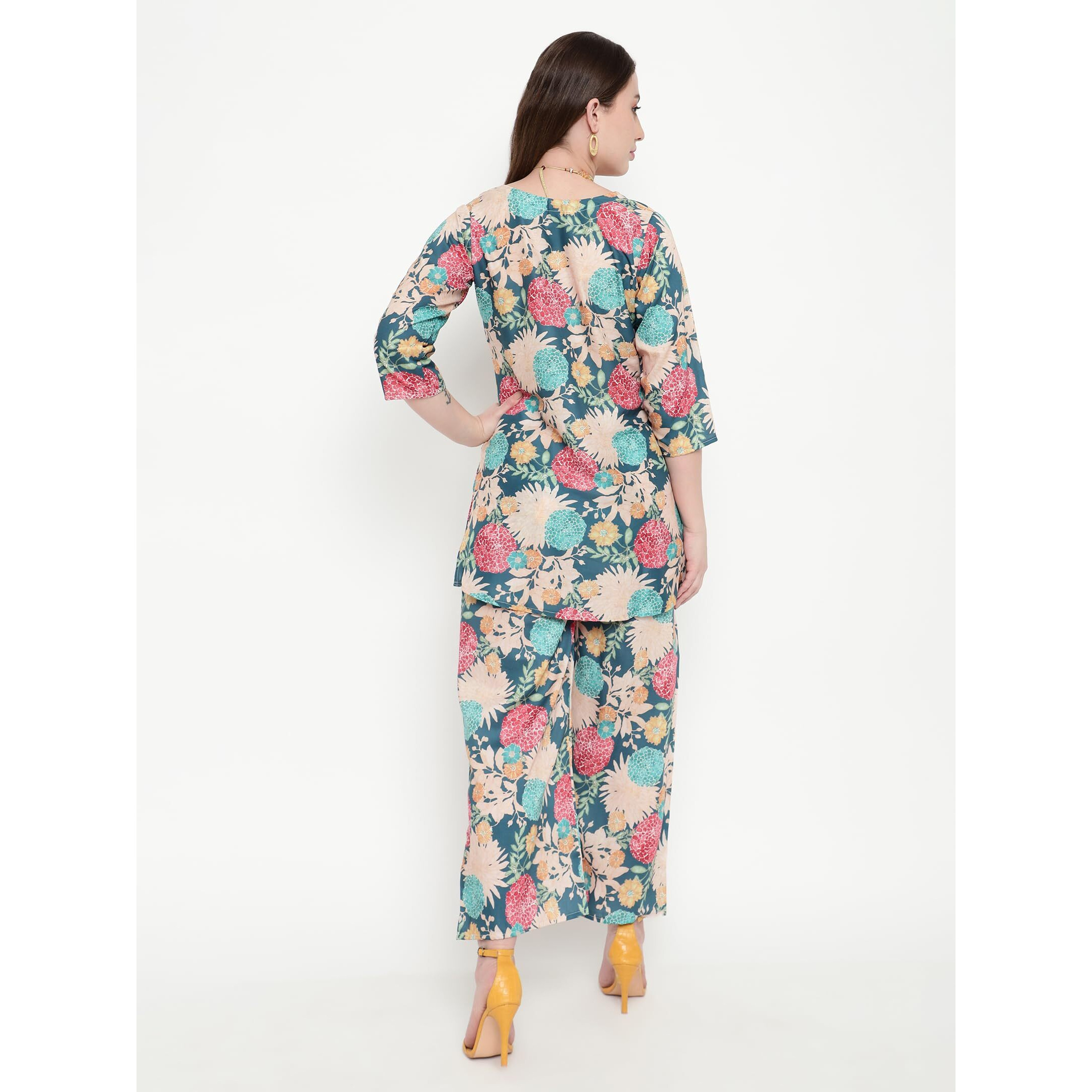 Shasmi Women's Cotton Blend Dress Blue Keyhole Neck Co-Ods Set For Women (Co-Ods 97 Blue Xl)