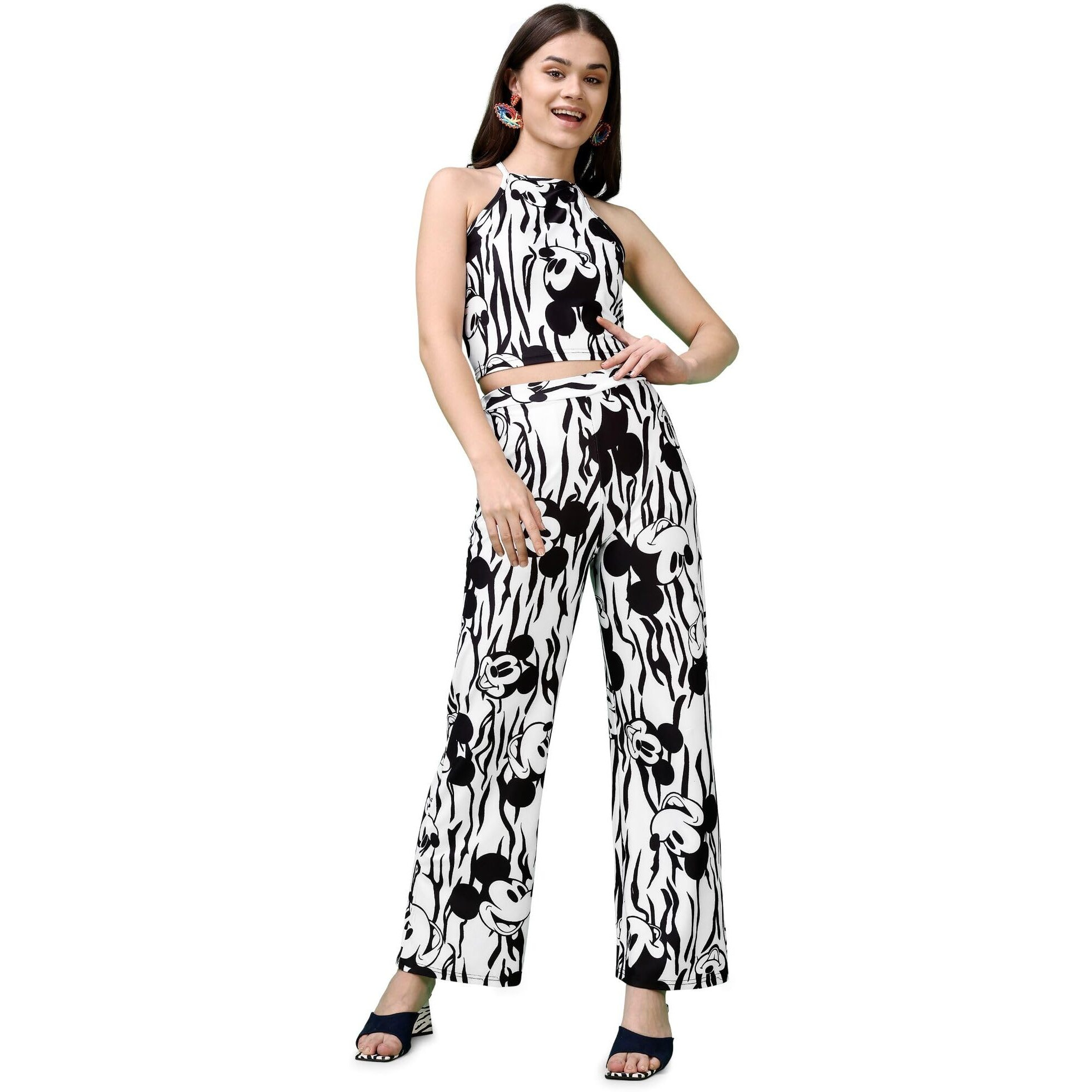 Purvaja Womens Maxi Co-Ords (Reha-027-Mickey_White_Small)