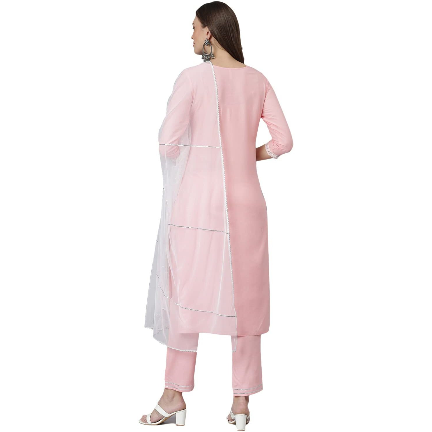 Stylum Women's Embroidered Rayon Straight Kurta Pant Dupatta Set (Kpditalylpink40_Pink, L)