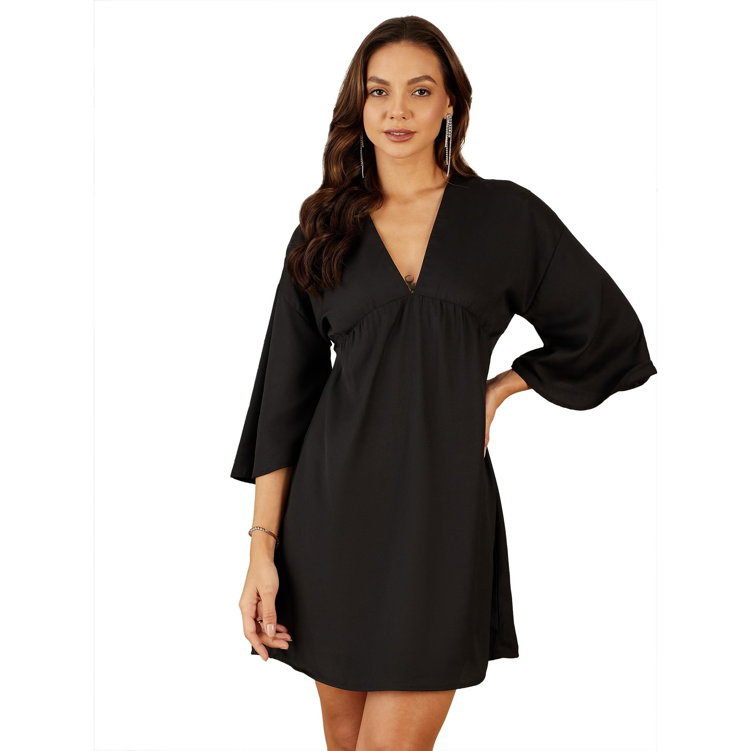 Rare Women's Polyester A-Line Above The Knee Dress (Ep8090_Black