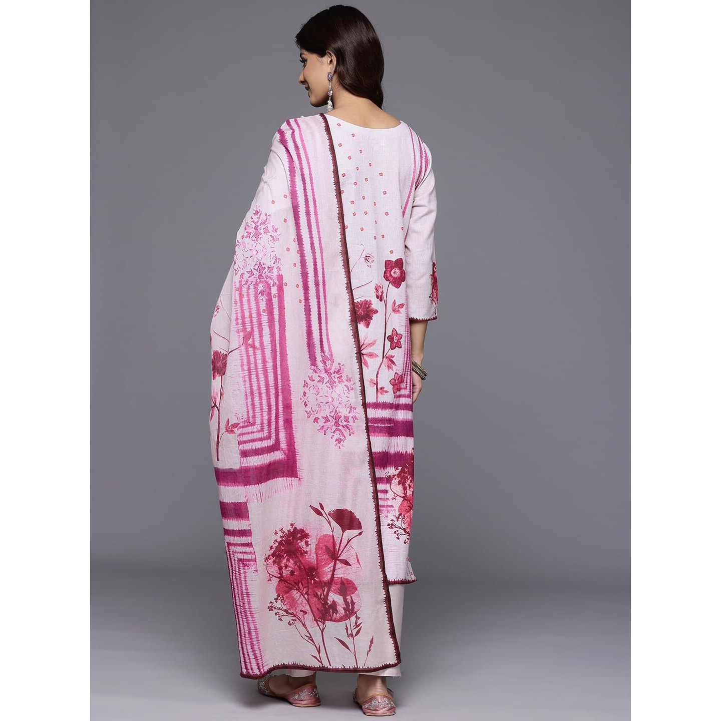 Varanga Women Pink Floral Printed French Knot Thread Embroidered Kurta With Bottom And Dupatta