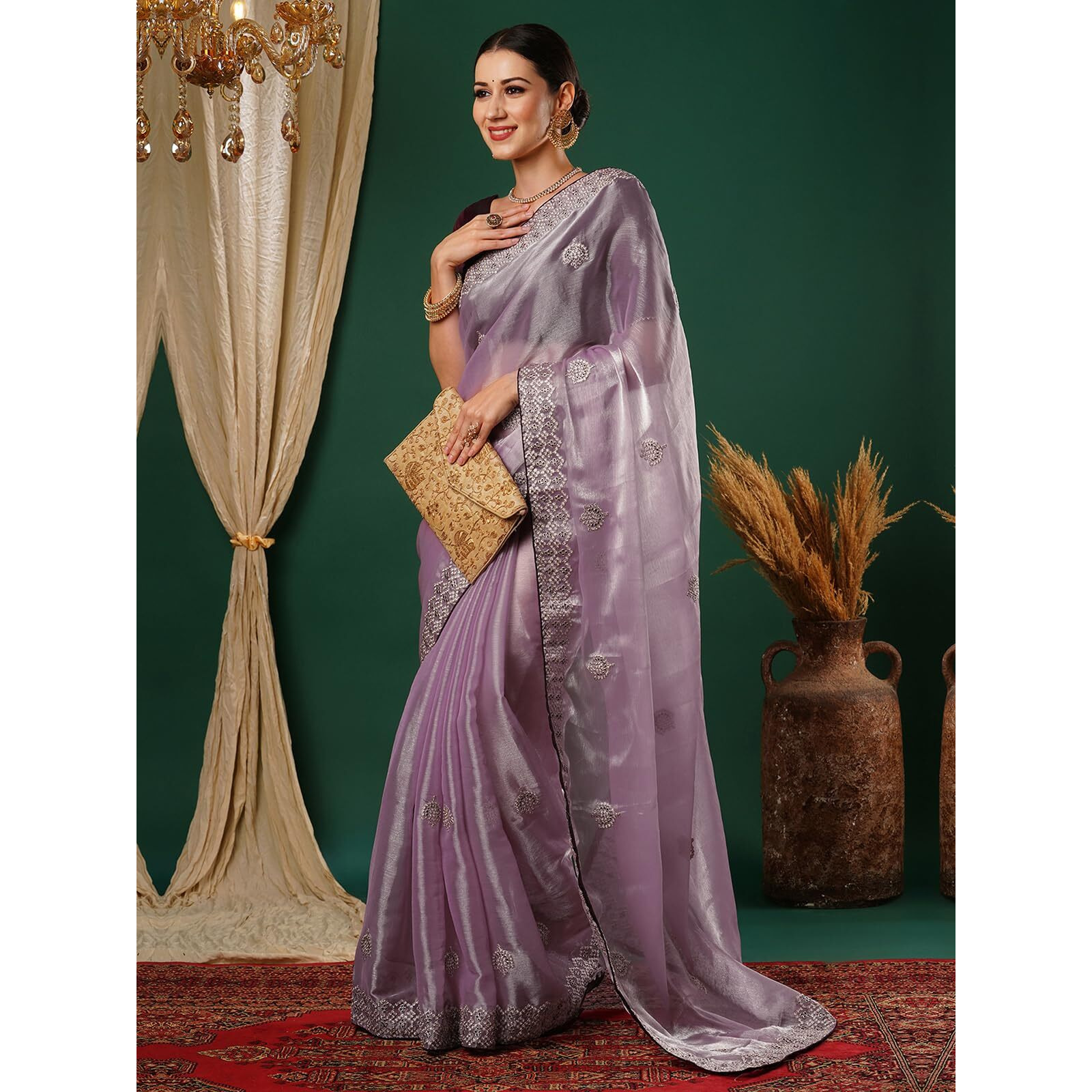 Satrani Women's Tissue Silk Embroidery Saree With Unstitched Blouse Piece (3920S254N_Light Purple)