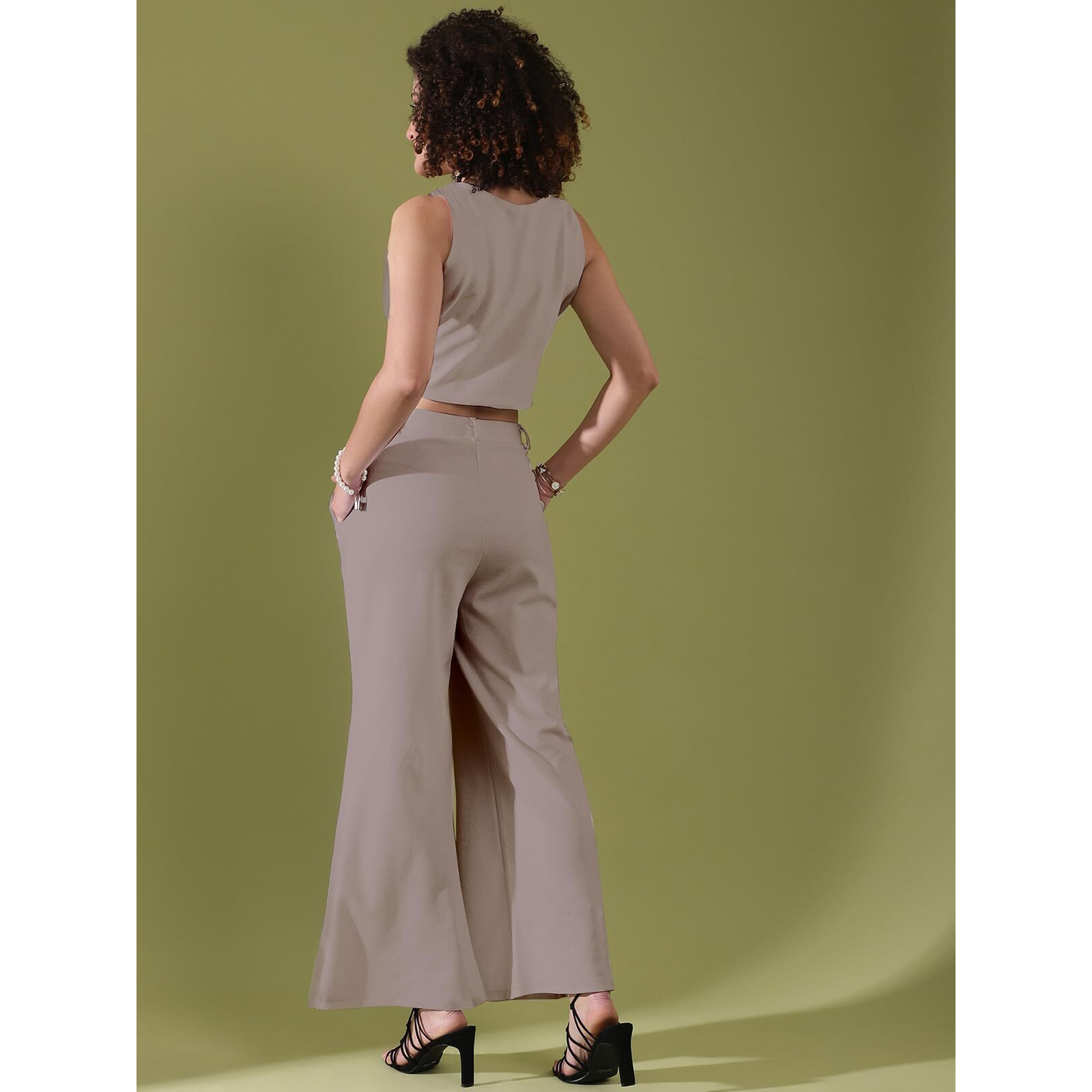 Selvia Women's Co-Ords Set|Lycra Top And Trouser Set|Casual Co-Ords Set For Women|Two Piece Co-Ord Set|Top & Pant Set(640Ctk11285N-L_Khaki)