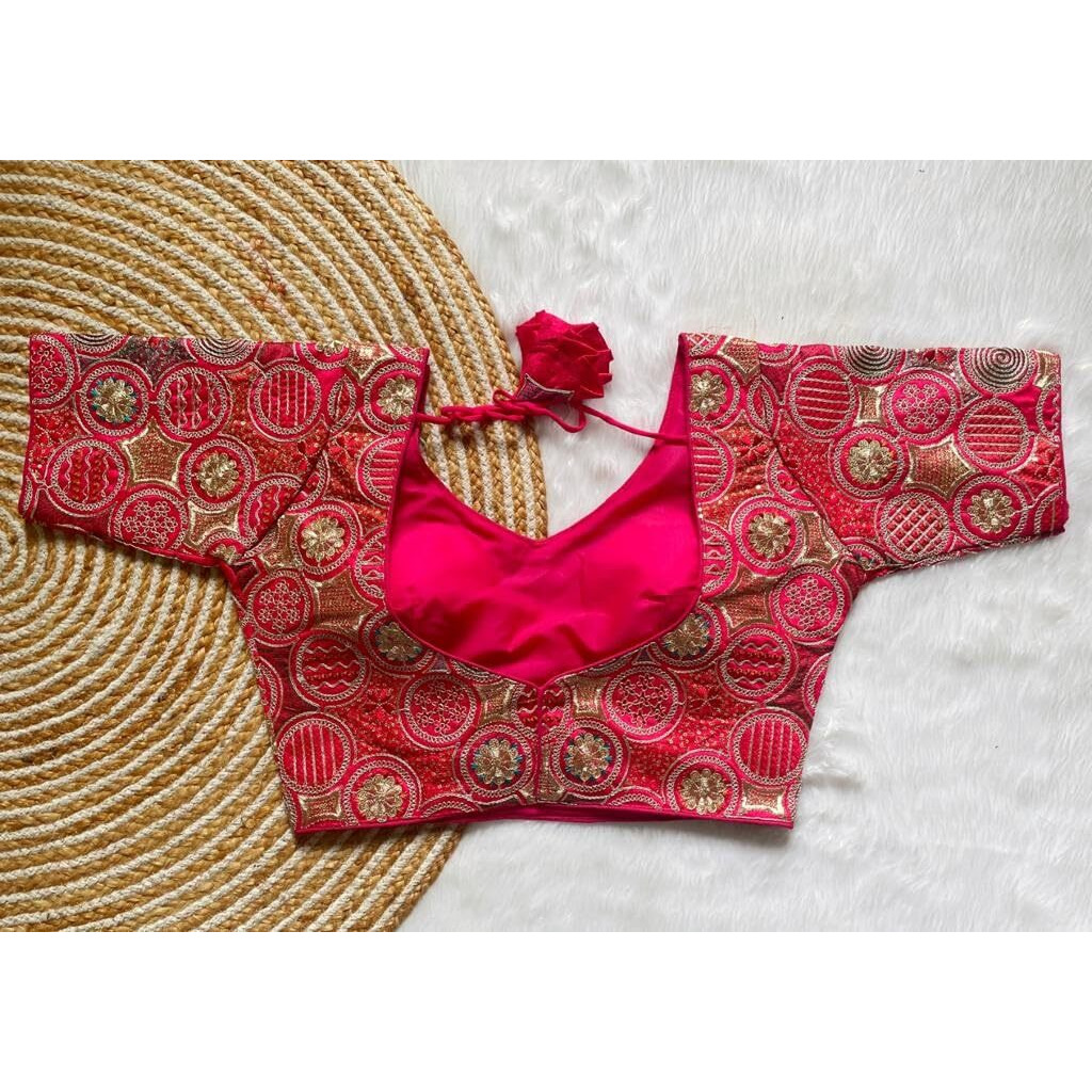 Vihu Fashion Women's Blouse Readymade Blouse Embroidery Multi Coding Gold Thread Blouses Handwork Pink Color Readymade Saree Blouse For Women For Saree And Lehenga Choli (Vf2420 Pink 34)