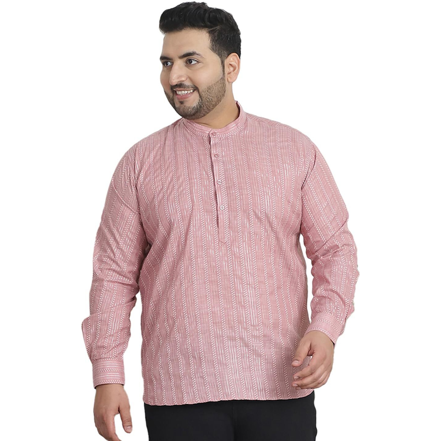 Sojanya Plus (Since 1958) Men's Cotton Woven Design Pink Short Kurta