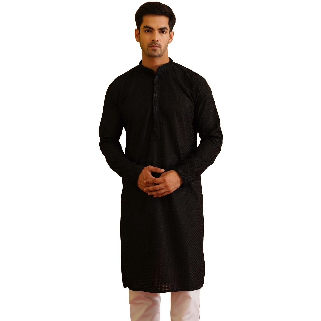 Sojanya (Since 1958 Men's Cotton Checkered Black Long Kurta