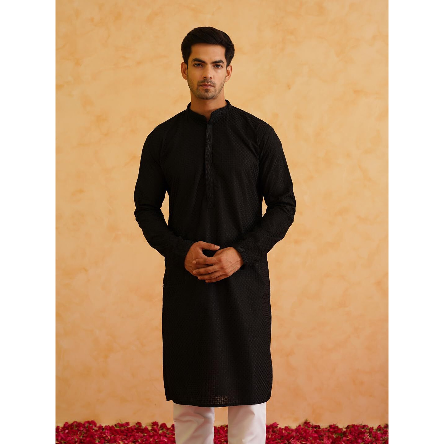 Sojanya (Since 1958 Men's Cotton Checkered Black Long Kurta